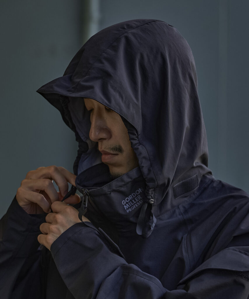 アパレル　ワークウェア　防水　透湿　　ジャケット　パーカ　3レイヤー　雨の日　レインコート　ディテール
