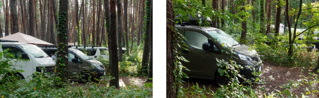 キャンプ場で朝日に照らされるC-01