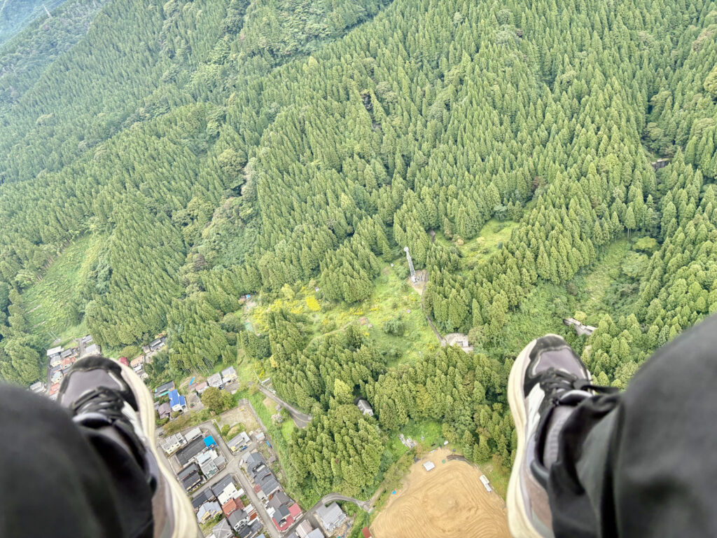 パラグライダーの眼下に広がる山