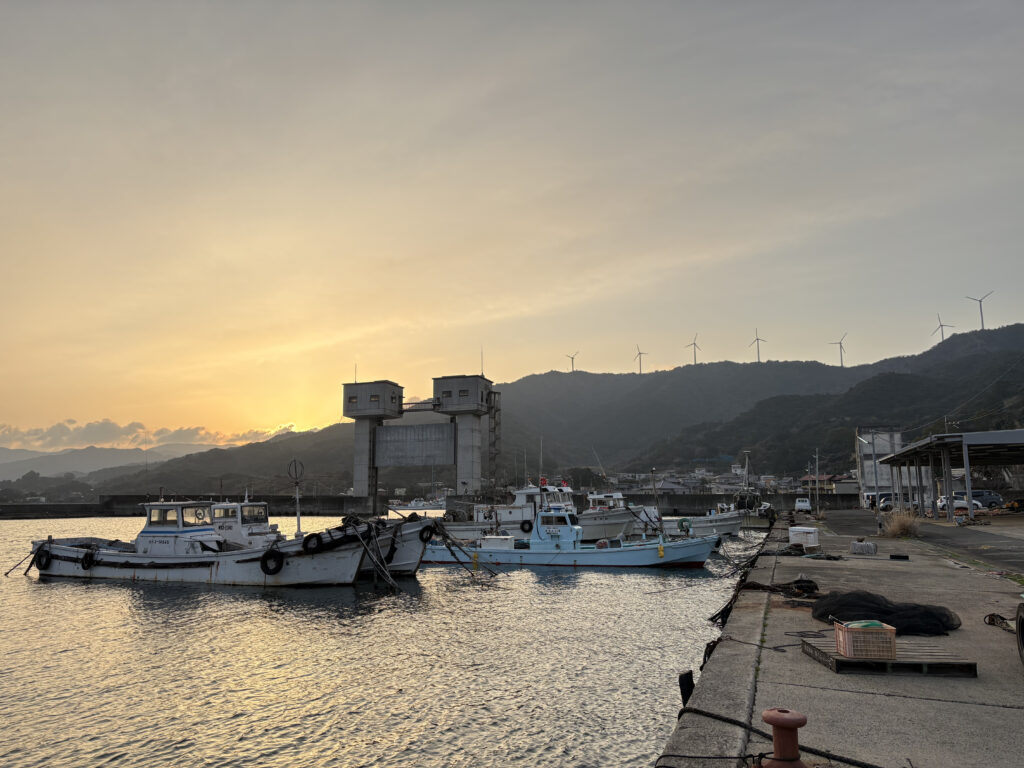 日が昇り始めた和歌山の漁港