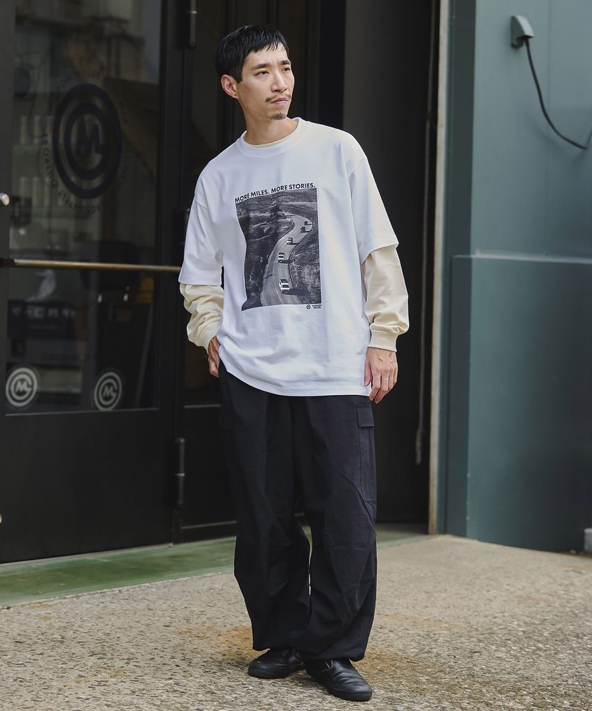 コーディネート提案 フォトT レイヤードスタイル ロンT 全身 メンズ